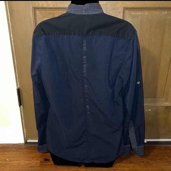 DNKY Navy Blue Vintage Button Up Long Sleeve Corduroy Accent Shirt Jacket Size S - Picture 5 of 11